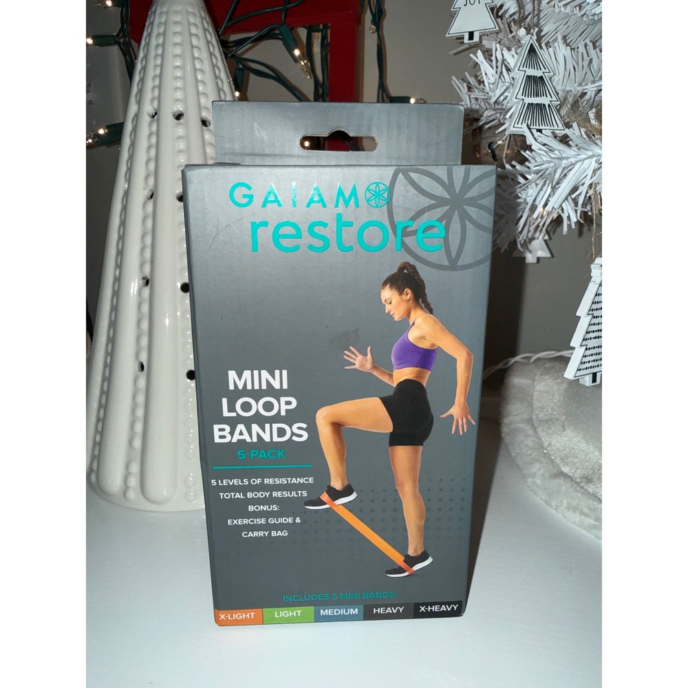 Gaiam Restore Mini Loop Bands 5 Pack Resistance Levels Exercise Guide Carry Bag